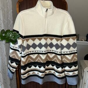 Mutual Weave Mens Ivory southwestern Fleece 1/4 Zip Pullover Sweatshirt Small
